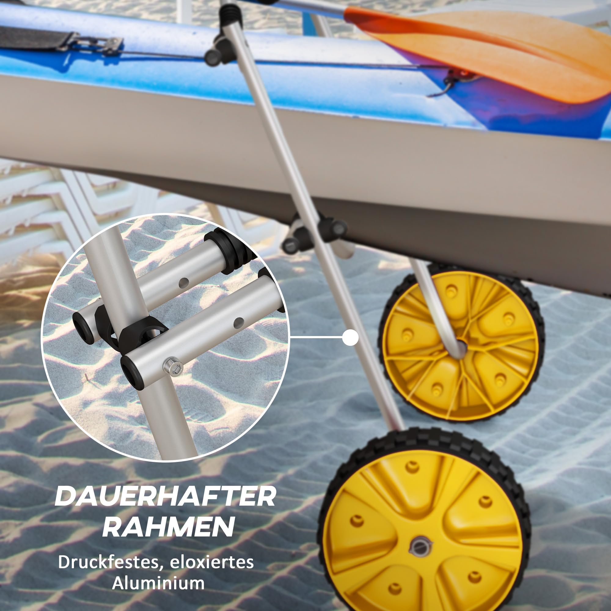 SPORTNOW Kajakwagen Verstellbarer Kanuwagen Bootswagen Surfwagen Bootstrailer mit Spanngurt für Kanu, Surfboard, Paddelboards, Alu, Gelb