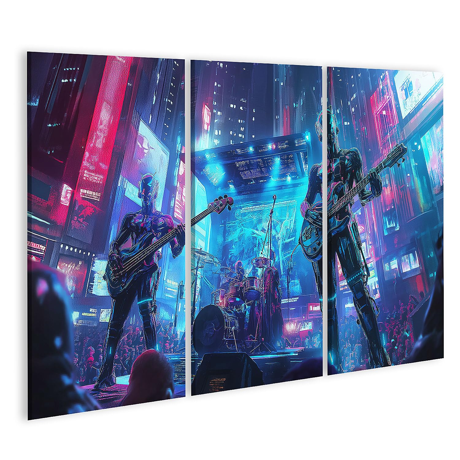islandburner Quadro su tela Città del futuro festival musicale con luci al neon per soggiorno amanti della musica negozio immagini poster