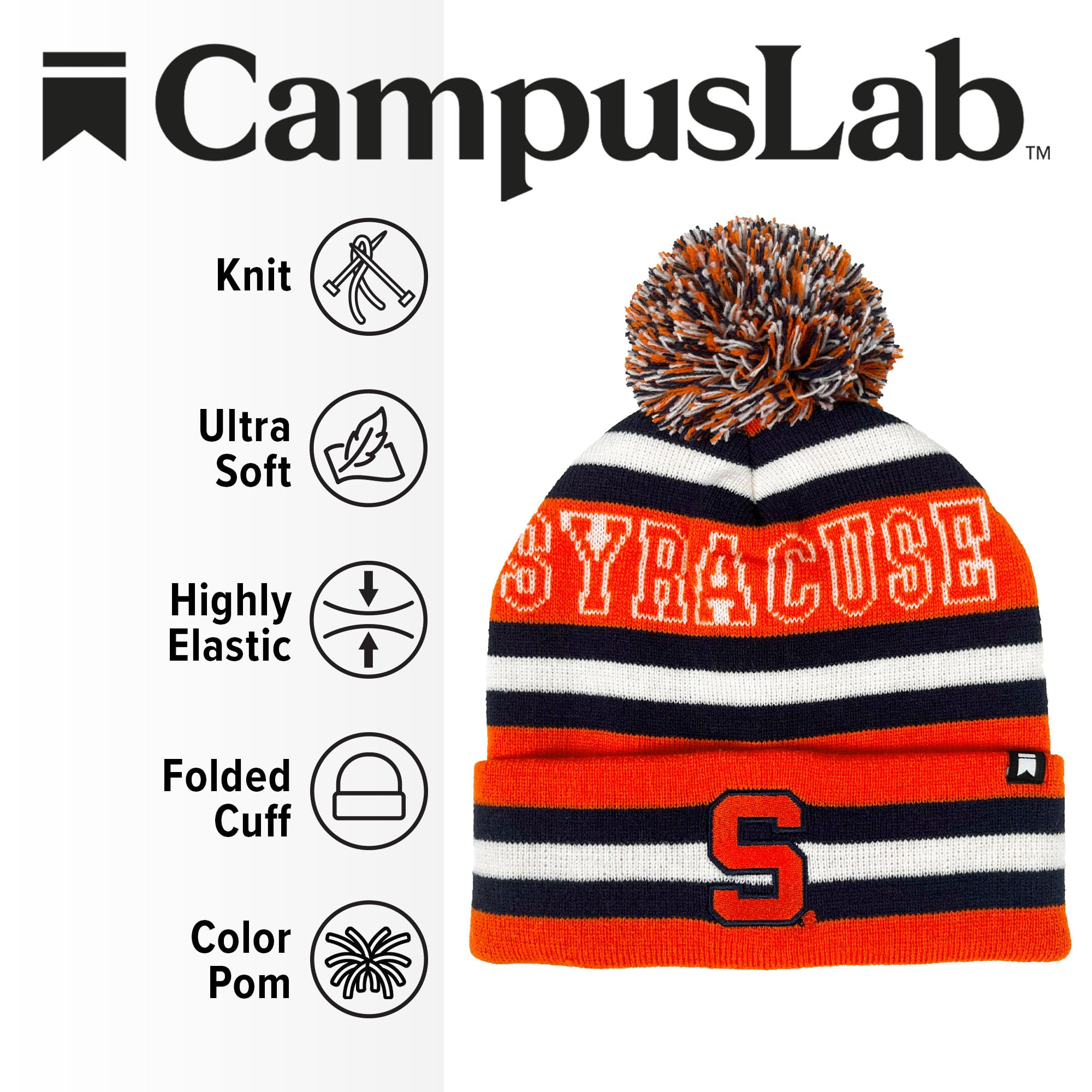 Syracuse University Block Stripes Knit Beanie with Pom