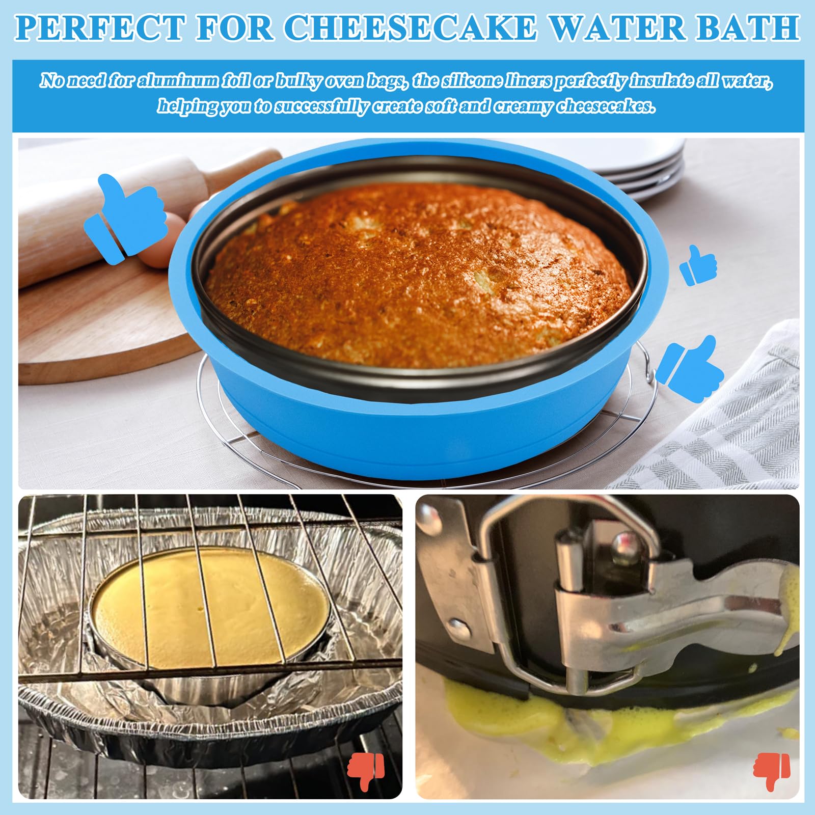 Protector de sartén para tartas de queso, protector de silicona desmontable, 9 pulgadas antiadherente, sin BPA, evita la entrada de agua (azul) 6
