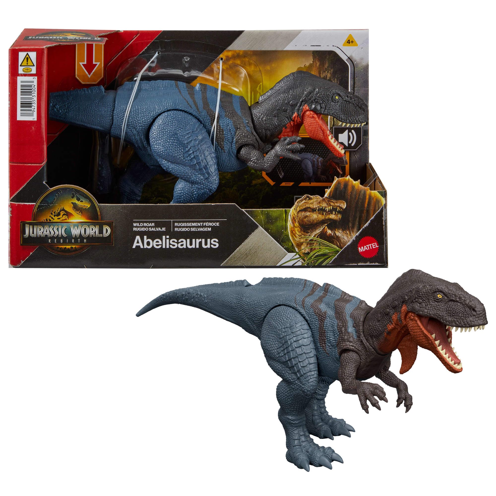 Mattel Jurassic World Rebirth Wild Roar Dinosaur Toy, Abelisaurus Posable Figure
