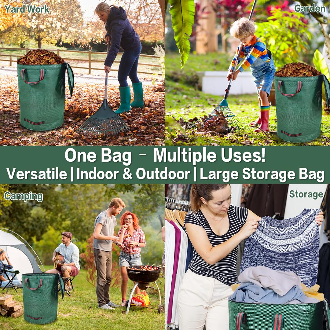 Sacchi da giardinaggio con coperchio 2x 200L – Raccogli foglie da giardino, sacchi per rifiuti pieghevoli con maniglie, impermeabili, in polipropilene, robusti, antistrappo e riutilizzabili