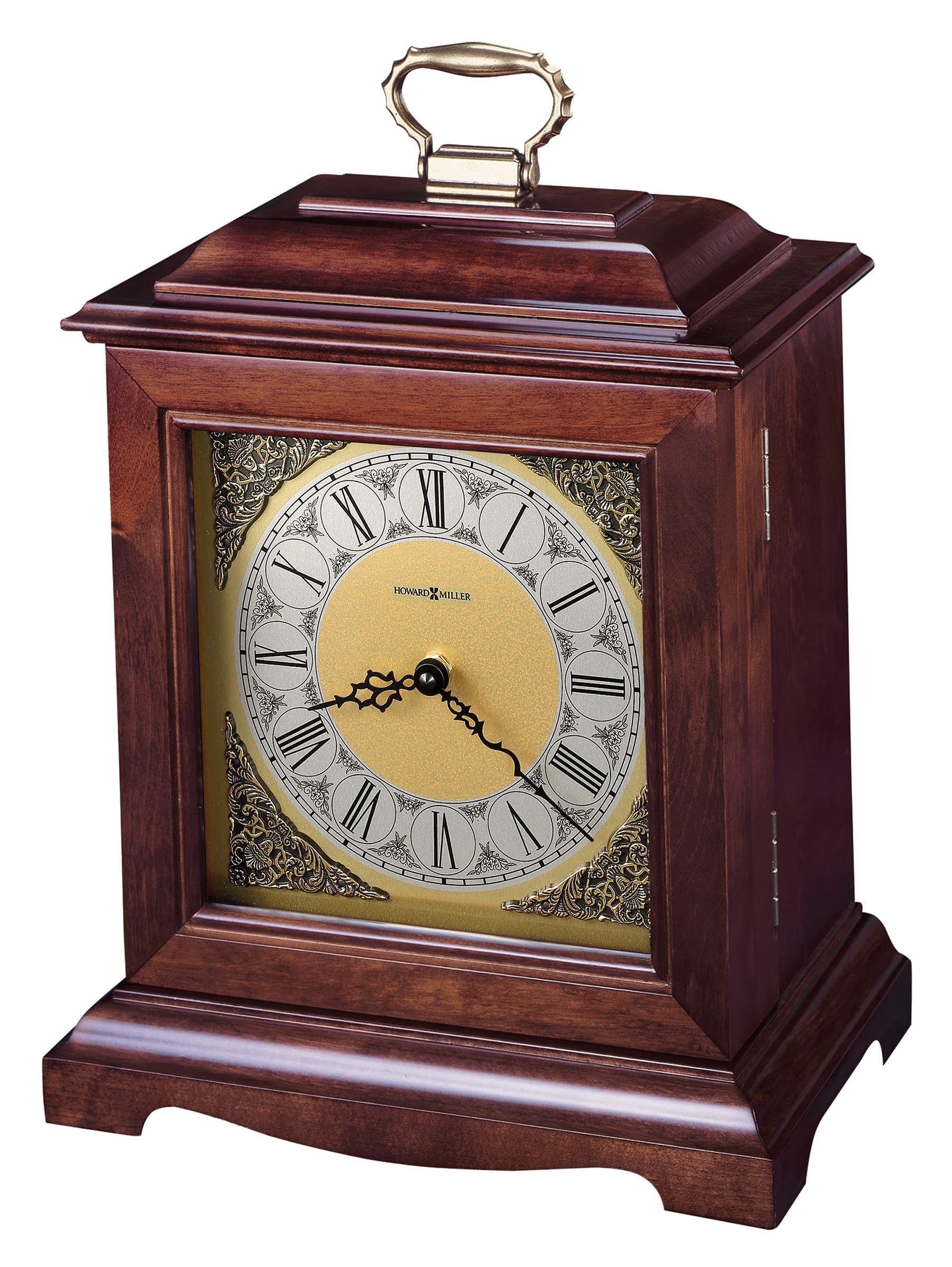 Howard Miller Continuum II Mantel Clock Urn Box 800-122 – Windsor Cherry Finish, Select Hardwoods & Veneers, Bracket-Style Roman Numeral Clock, Interior Compartment, Funeral Urn Box