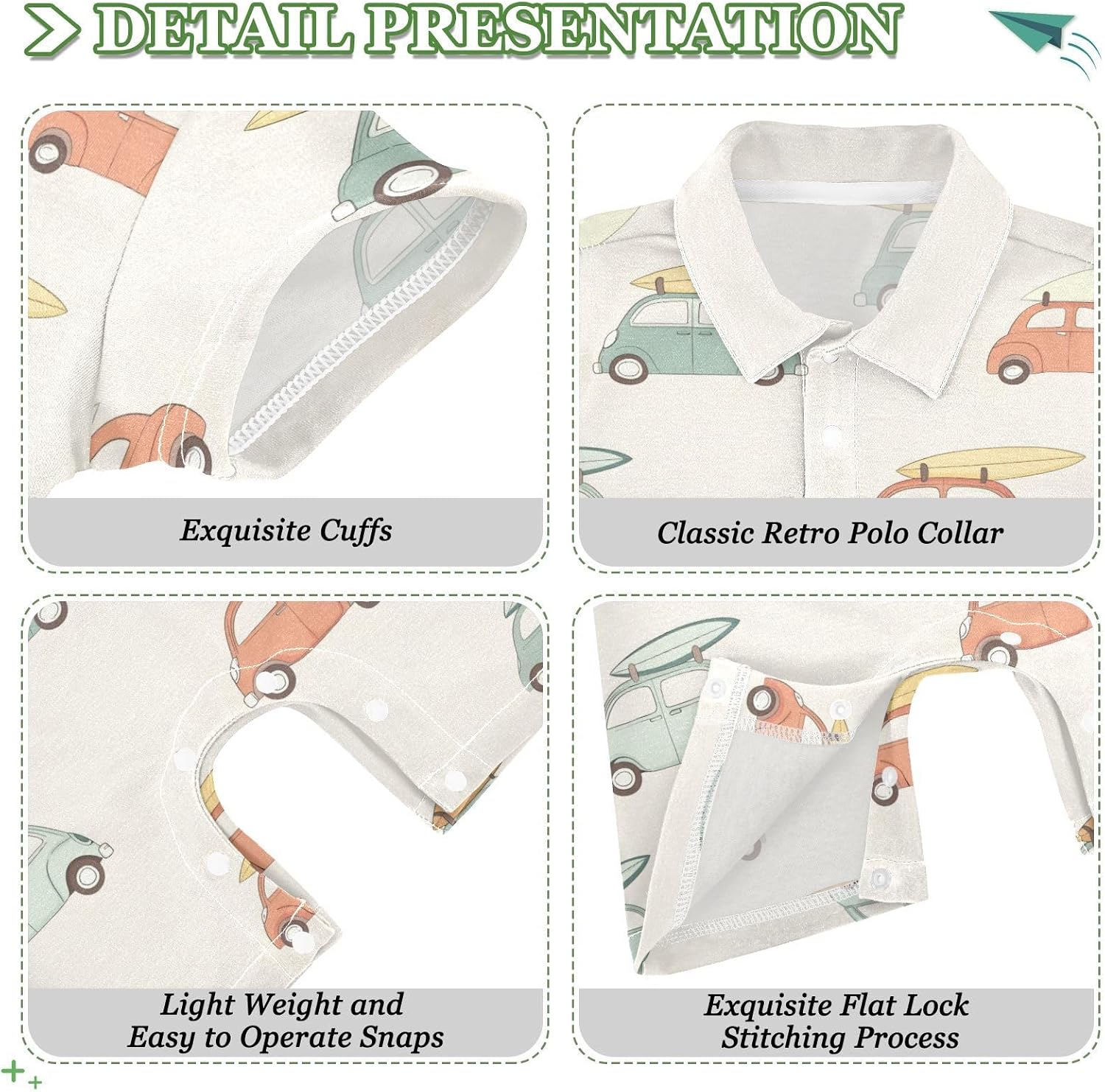 vvfelixl Cars with Surfboards Baby Boy Polo Clothes,Short Sleeve Baby Bodysuit,Collared Polo Romper for 0-24 Months