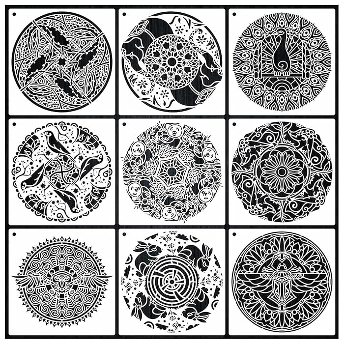 Buy 12x12 Inch New Animal Theme Mandala Stencil, 9 Pack Large Reusable