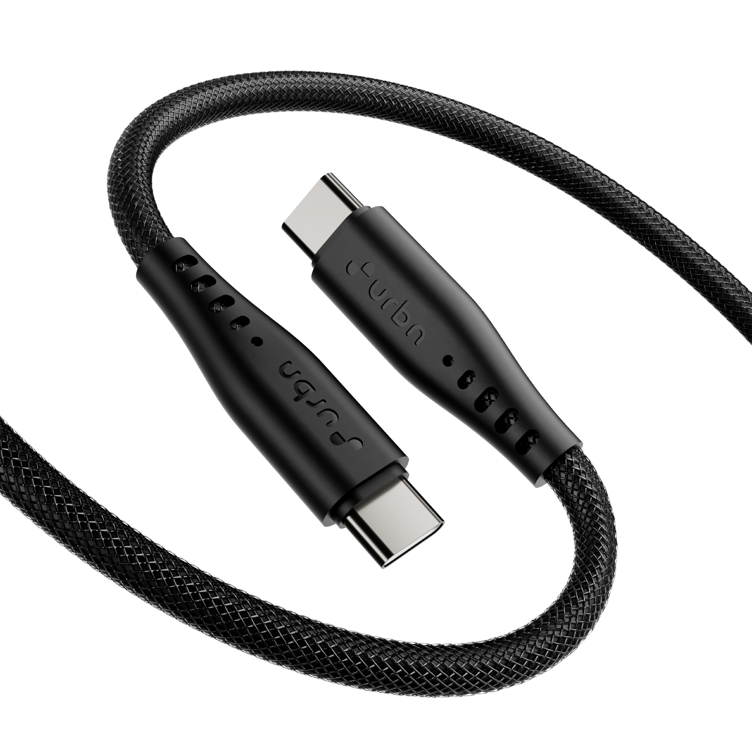 URBN Flow Cord 65W Super Fast Charging Cable | Type C to C | Supports Apple Car Play & Android Auto| Super Fast Charging and Data Transfer | Nylon Braided 1.5 Meter | 6 Months Warranty (Black)