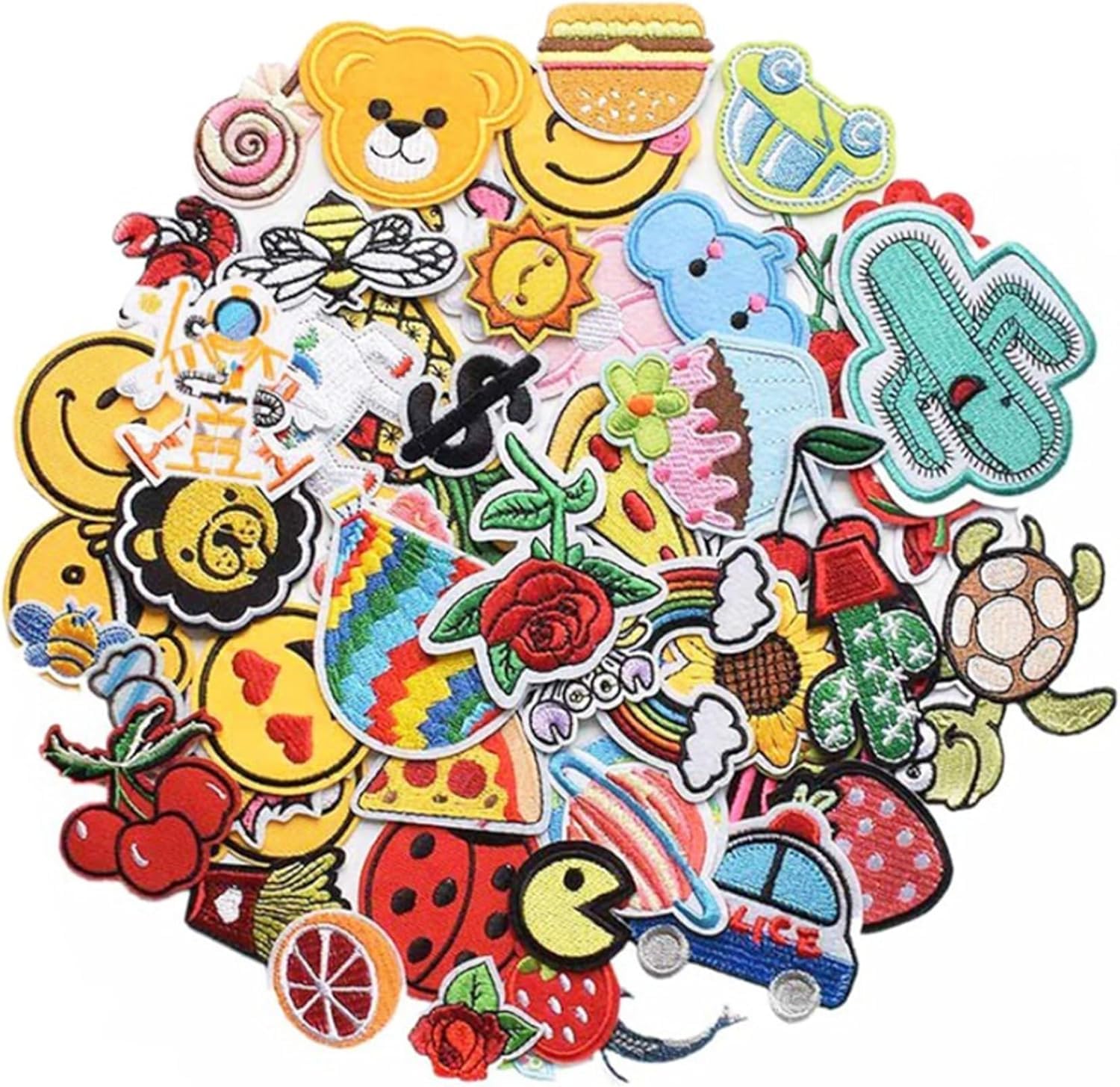 BoAn 60 parches bordados de varios estilos al azar para ropa, parches de manualidades para sombreros, mochilas, jeans, chaquetas, vestidos