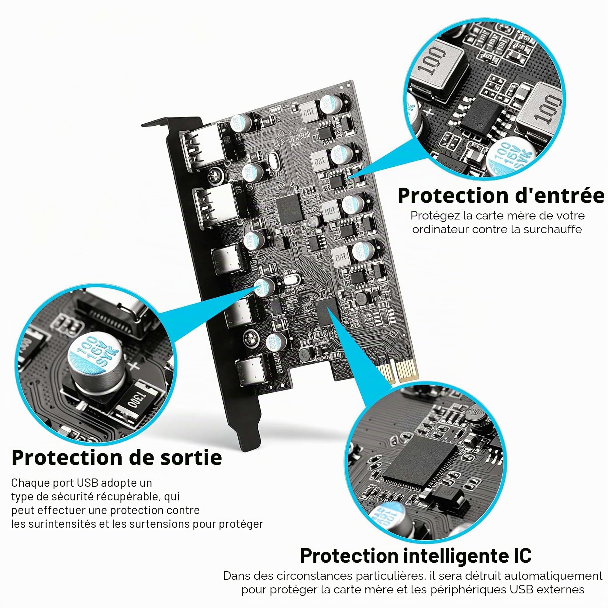Carte d'extension PCIe USB 3.0 5Gbps Compatible Windows et Linux | 3 Type C + 2 Type A, USB 3.2/3.1 Gen 1, PCI-E x4/x8/x16, Plug and Play, Interne PCI Express Carte, pour PC de Bureau