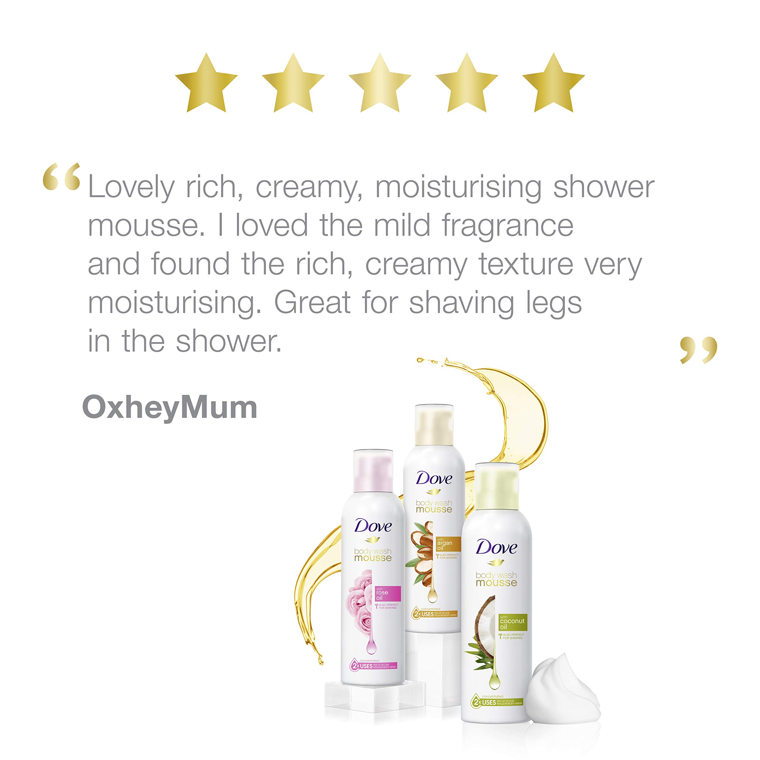 Unilever Dove Body Wash Mousse with Rose Oil Effectively Washes Away