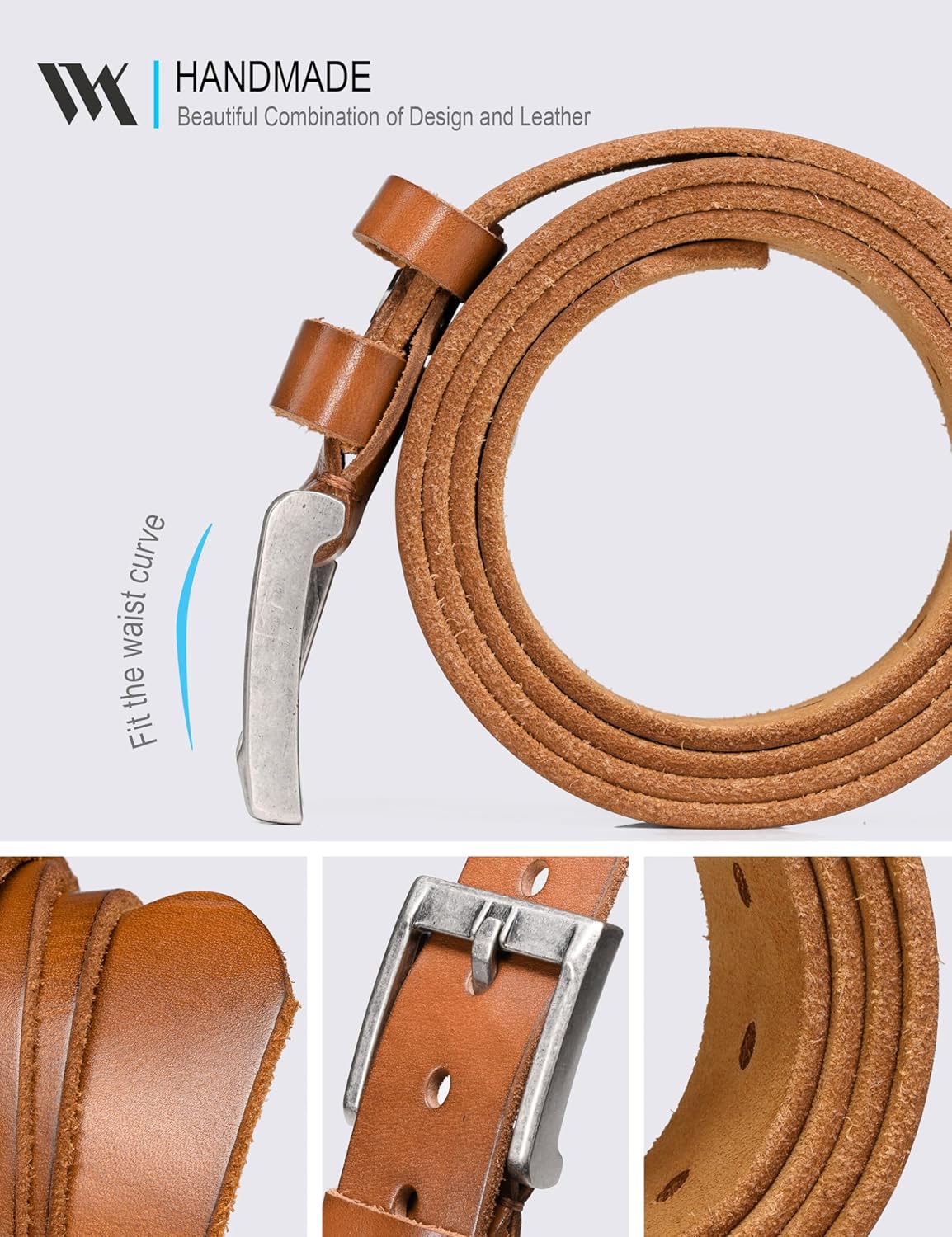 WOLFANT Full Grain Leather Casual Work Belts for Men,100% Italian Real Solid Leather - Image 4