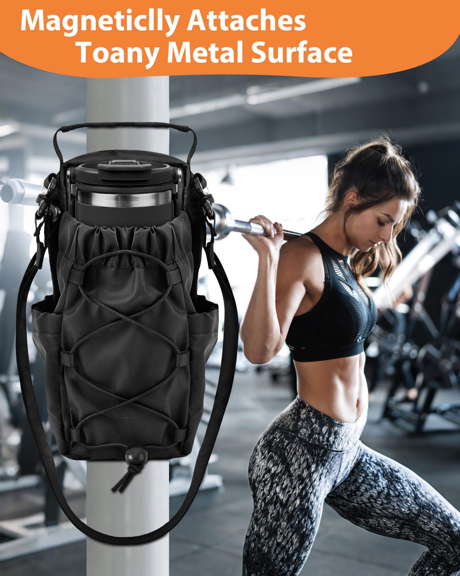 Bolsa Magnética Gimnasio - 4 Imanes Fuertes, Magnetic Gym Bag, Magnetic Water Bottle Bag con Correa para Vasos de 1,2L Funda Deportiva Gym, Bolsa Magnetica Gym para Botella de Agua & Móvil — view 2
