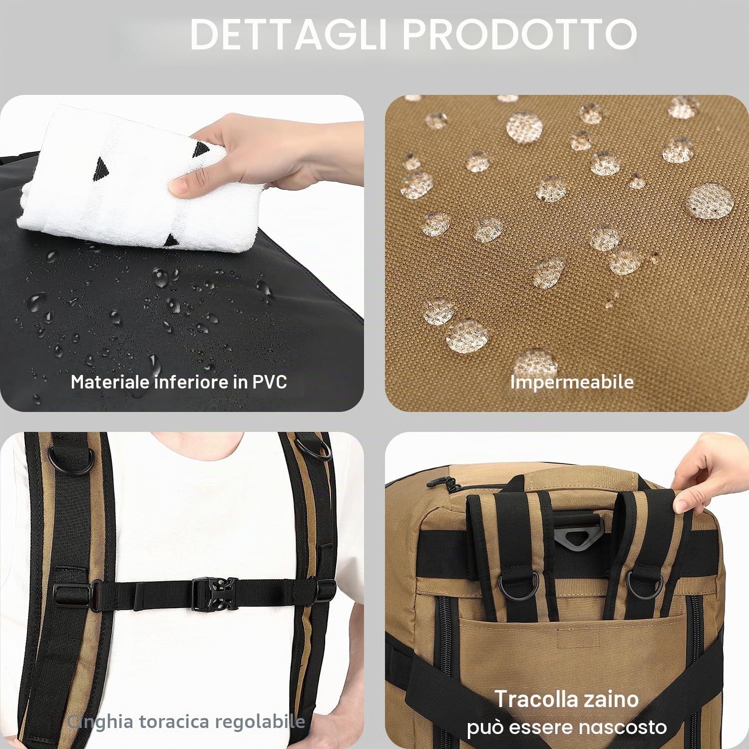 TUGUAN Borsone da Viaggio Grande XL 100L Borsa Sportiva per Uomo Donna con Funzione Zaino XXL Borsa per Bagagli Leggera e Impermeabile per Weekend Campeggio, Marrone