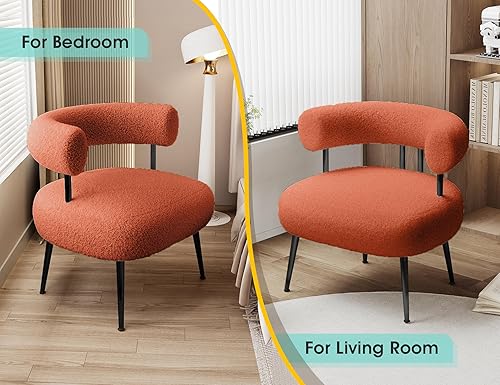 Miniatura 72 de Silla decorativa de Sherpa Boucle de mediados de siglo, silla redonda tapizada con brazo de barril para espacios pequeños, sofá de esquina lateral