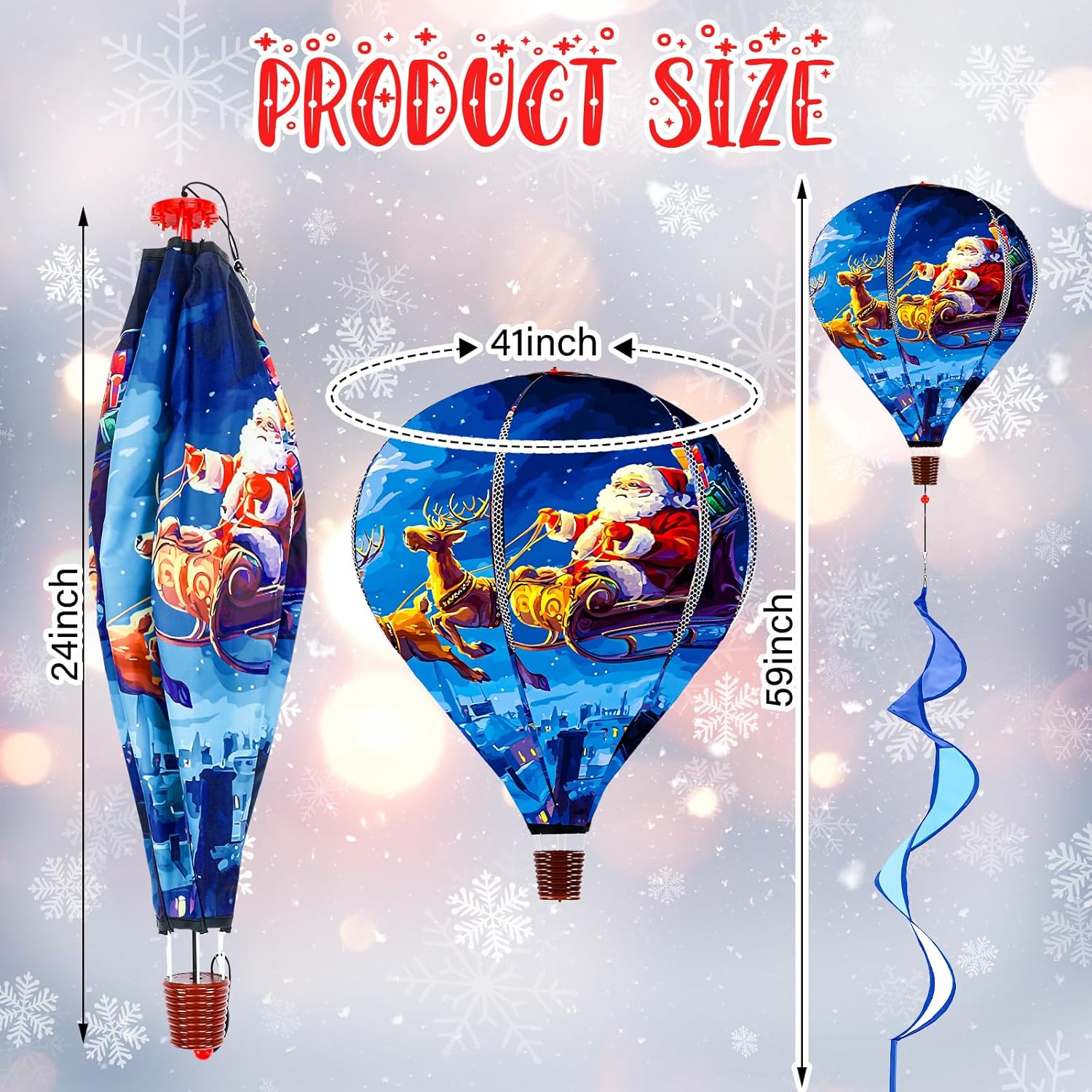 RoundFunny 2pcs 59 Inch Christmas Hot Air Balloon Wind Spinners Giant Snowman Santa Wind Spinner Hanging Twisted Windmill for Outdoor Garden Yard Decoration