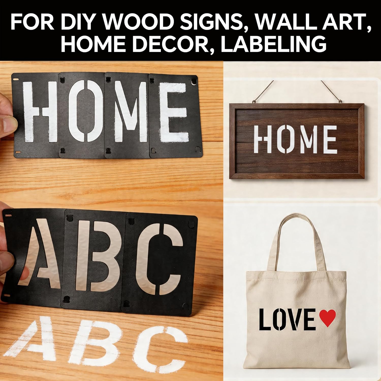 2 Inch Reusable Letter Stencils Symbol Numbers Craft Stencils, Black | 64 Pcs Interlocking Stencil Kit, For Painting on Wood, Wall, Fabric, Rock, Chalkboard, Sign, DIY Art Projects