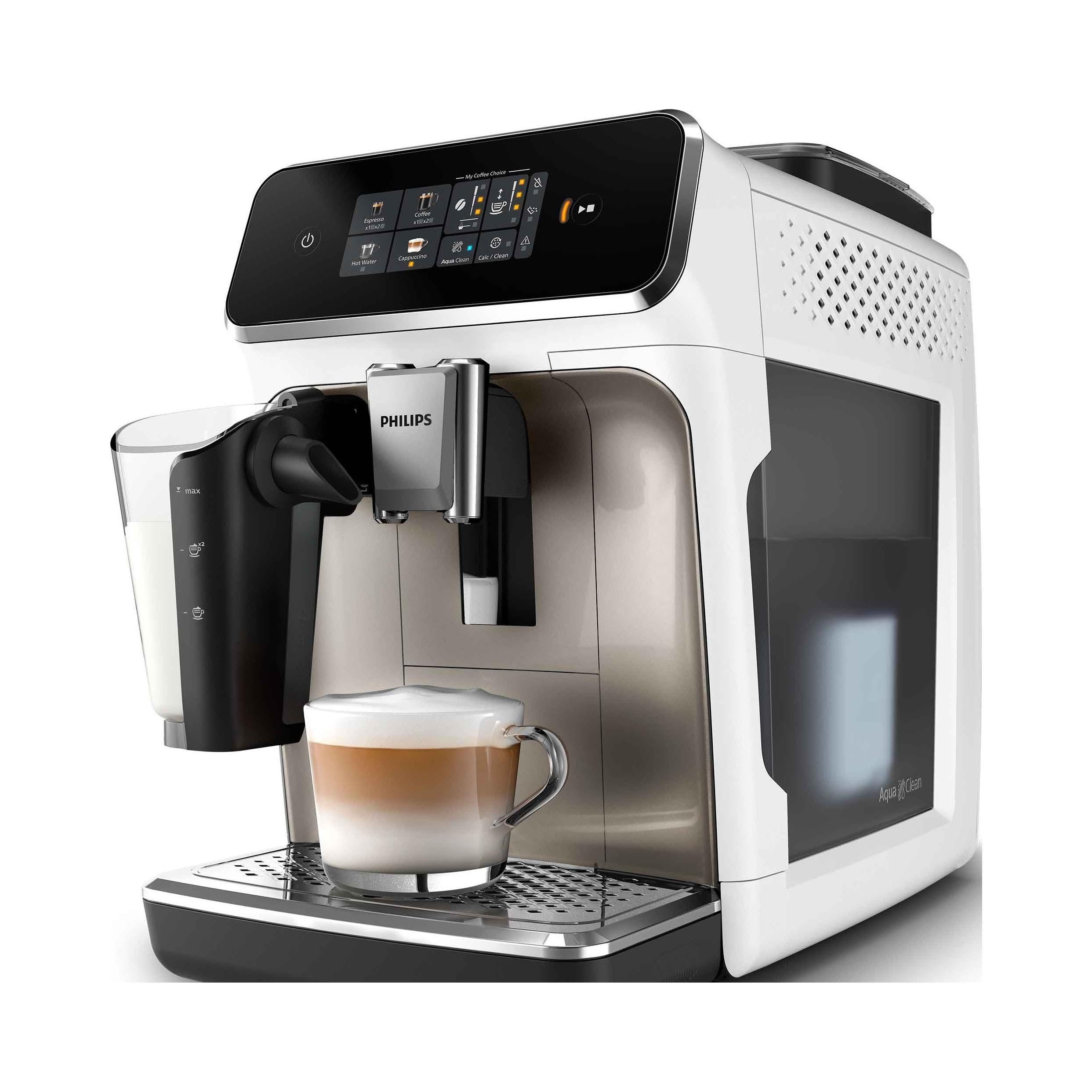 Philips LatteGo EP2333/​40 Machine à Café Automatique, Blanc, 24,​6x43,​3x37,​1 cm, SilentBrew, Plastique et Métal, Filtre AquaClean, pour Espresso et Cappuccino