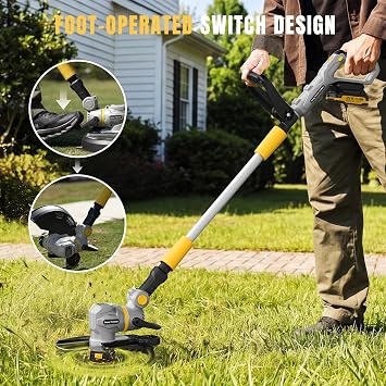 12 21V Weed Wacker Cordless, 2 in 1 String Trimmer & Edger with Auto Line Feed, 2 Speed Modes, 2 X 2.0Ah Batteries/1 X Charger/6 X Spools, Lawn Mower Weed Eater for Lawn, Garden, Yellow