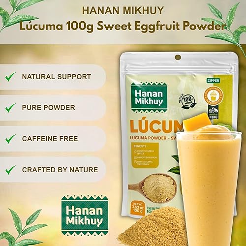 Miniatura 2 de HANAN MIKHUY Lúcuma en Polvo 3.53 oz  Polvo de lúcuma 100% natural para energía, digestión y edulcorante de bajo índice glucémico, vegano, sin OMG,