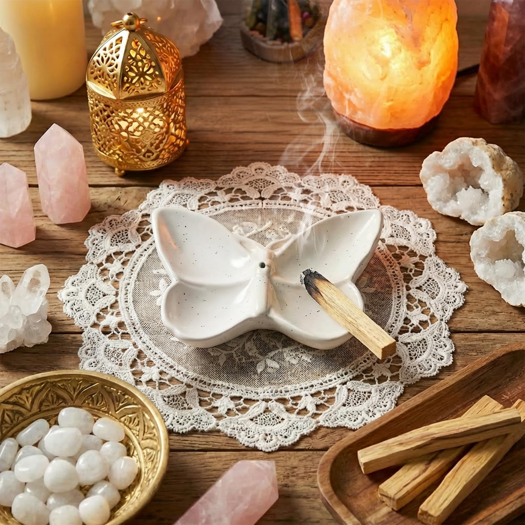 Porta incenso a forma di farfalla, realizzato a mano, in ceramica, per bastoncini di salvia e Palo Santo, bruciatore di incenso per zen, yoga, spa, meditazione, decorazione per la casa, regali