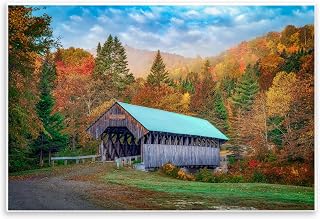 'Woodland Covered Bridge Mountain Foliage'| Wall Plaque Art