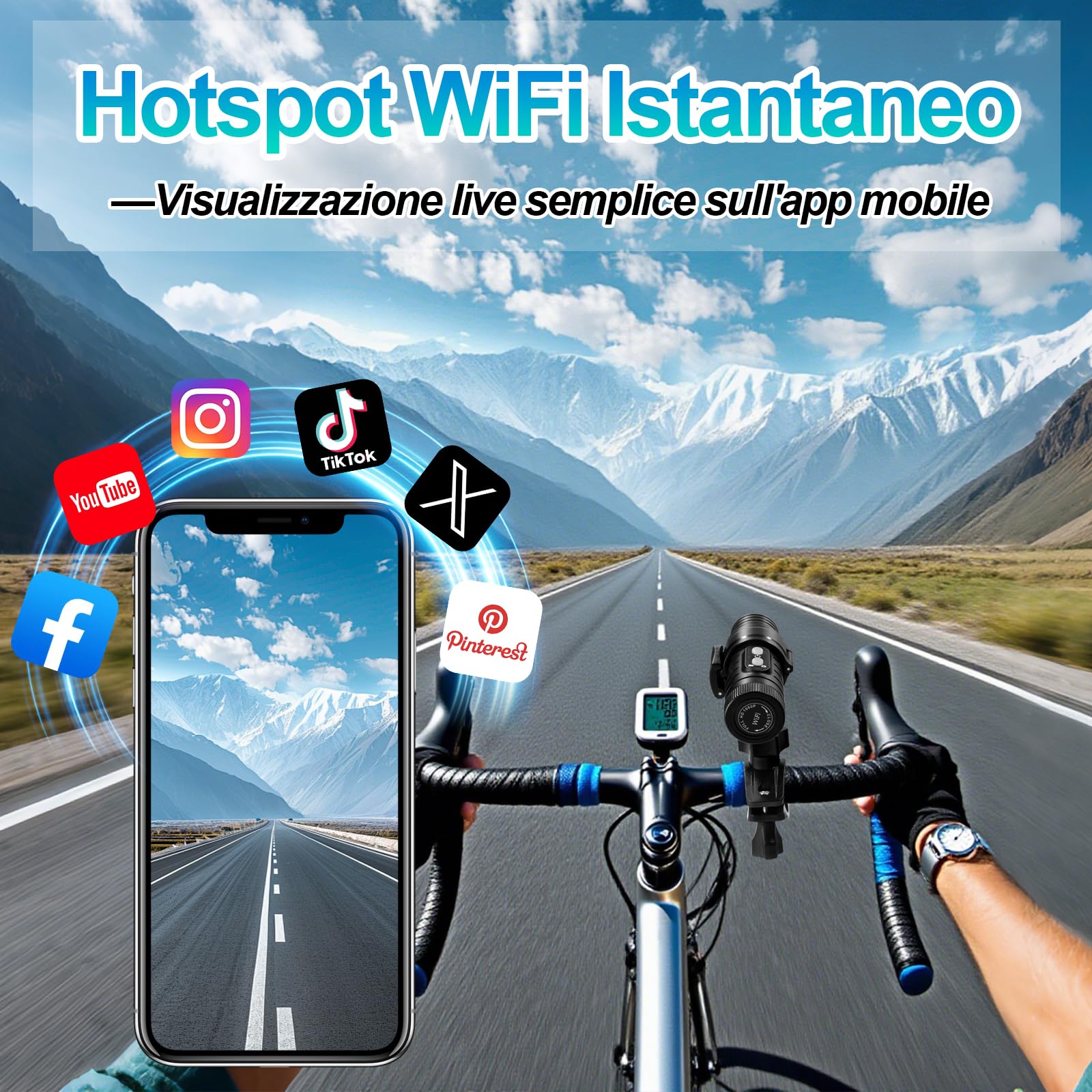 Action Cam Moto, WiFi Stabilizzazione Giroscopica Dash Cam Moto, 7 Ore di Registrazione 1080P HD e Grandangolo 120° Action Camera IP66 Impermeabile per Bici/Moto