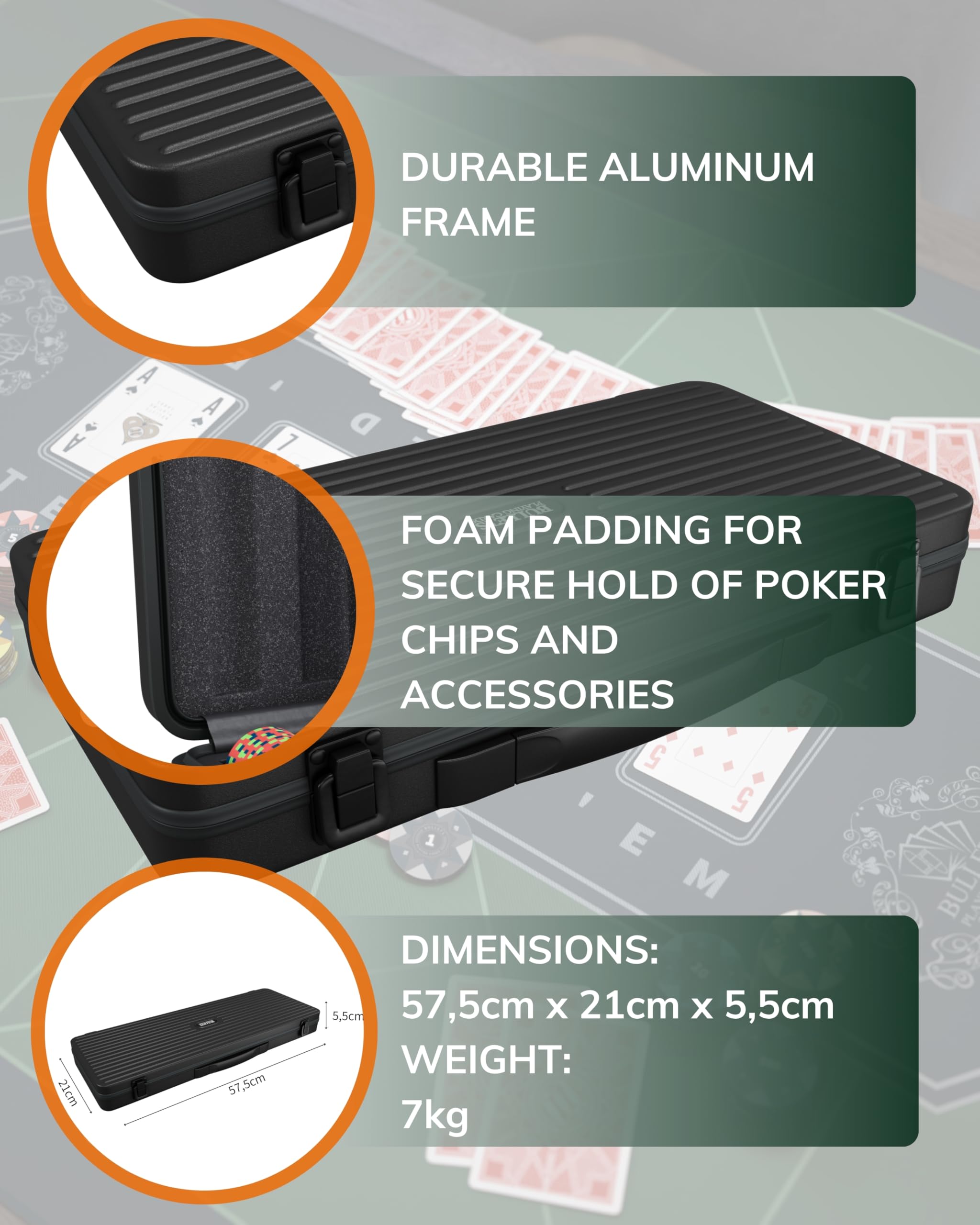 Bullets Playing Cards, Salvatore, walizka pokerowa z 500 żetonami z mieszanki kompozytowej Clay, ceramiczny przycisk dealera i karty do gry