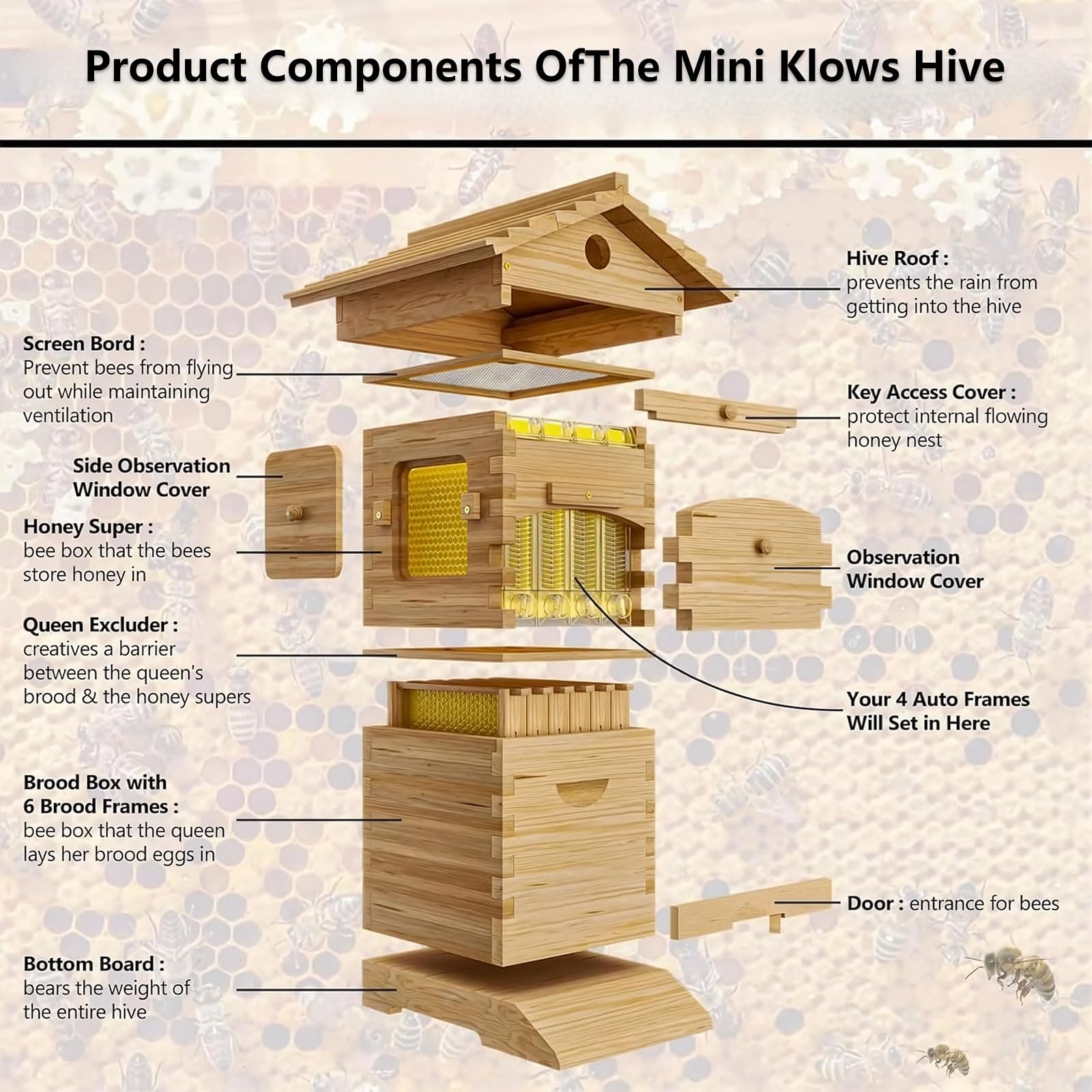 Professioneller Bienenstock mit selbstfließender Honigsammlung und belüftetem Design, ideal für Imker im Hinterhof, um Bienen zu überwachen und Honig sicher und einfach zu ernten