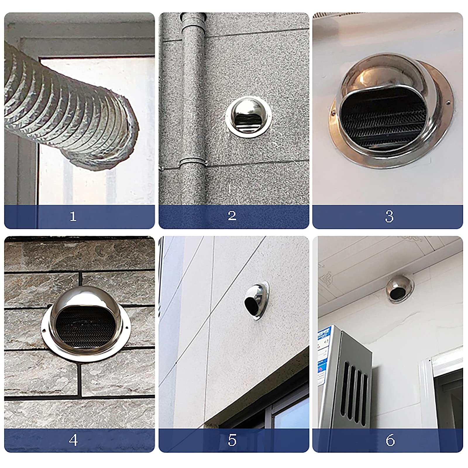 (Φ60-300mm) 304 Edelstahl Lüftungsgitter, Abluftgitter, Wand Ablufthaube, Rund Gitter, Rund Belüftungen Mauerkasten, mit Siebgewebe, mit Zubehör, 150mm/5.91in