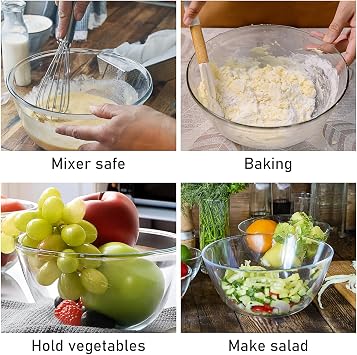 3 Pack Large Glass Mixing Bowls with Lids, Stackable Nesting Bowl Set
