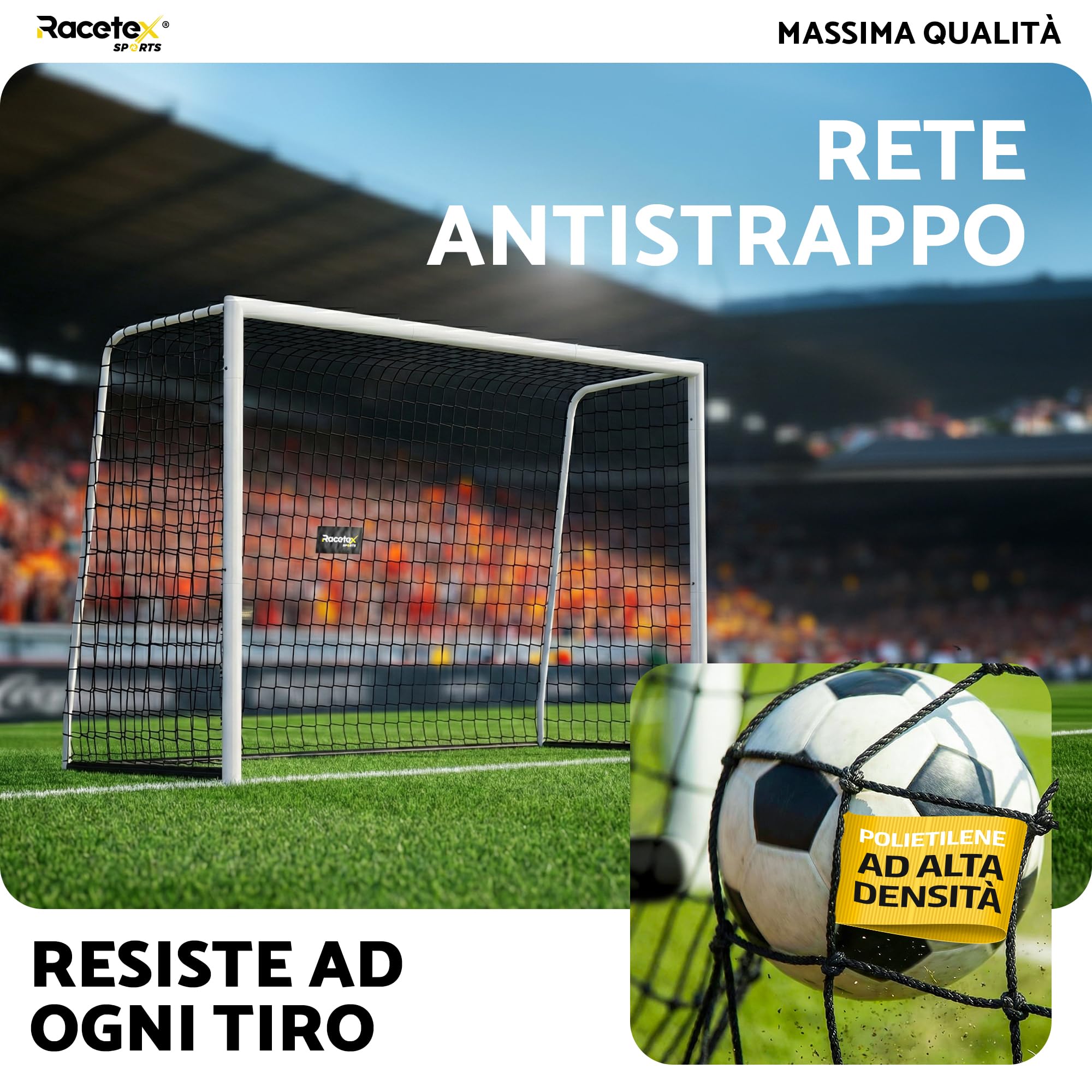 Racetex Porta da calcio per giardino, bambini e adulti [ENORM ROBUST] – Porta da calcio per bambini con robusto telaio in acciaio inox – Porta da calcio con ancoraggio a terra in acciaio inox – La