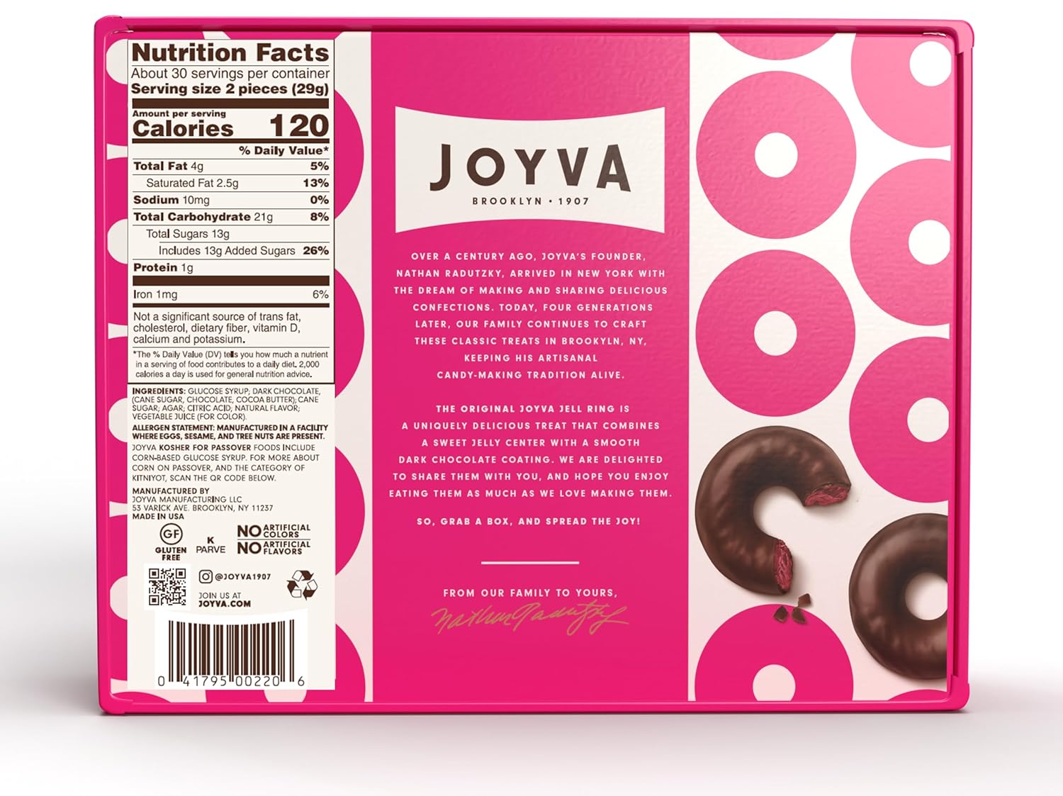 Joyva Jell Rings | Kosher for Passover Gift Box of 60 Sweet Jell Center Rings with Smooth Dark Chocolate Coating | 807g, 30.7oz
