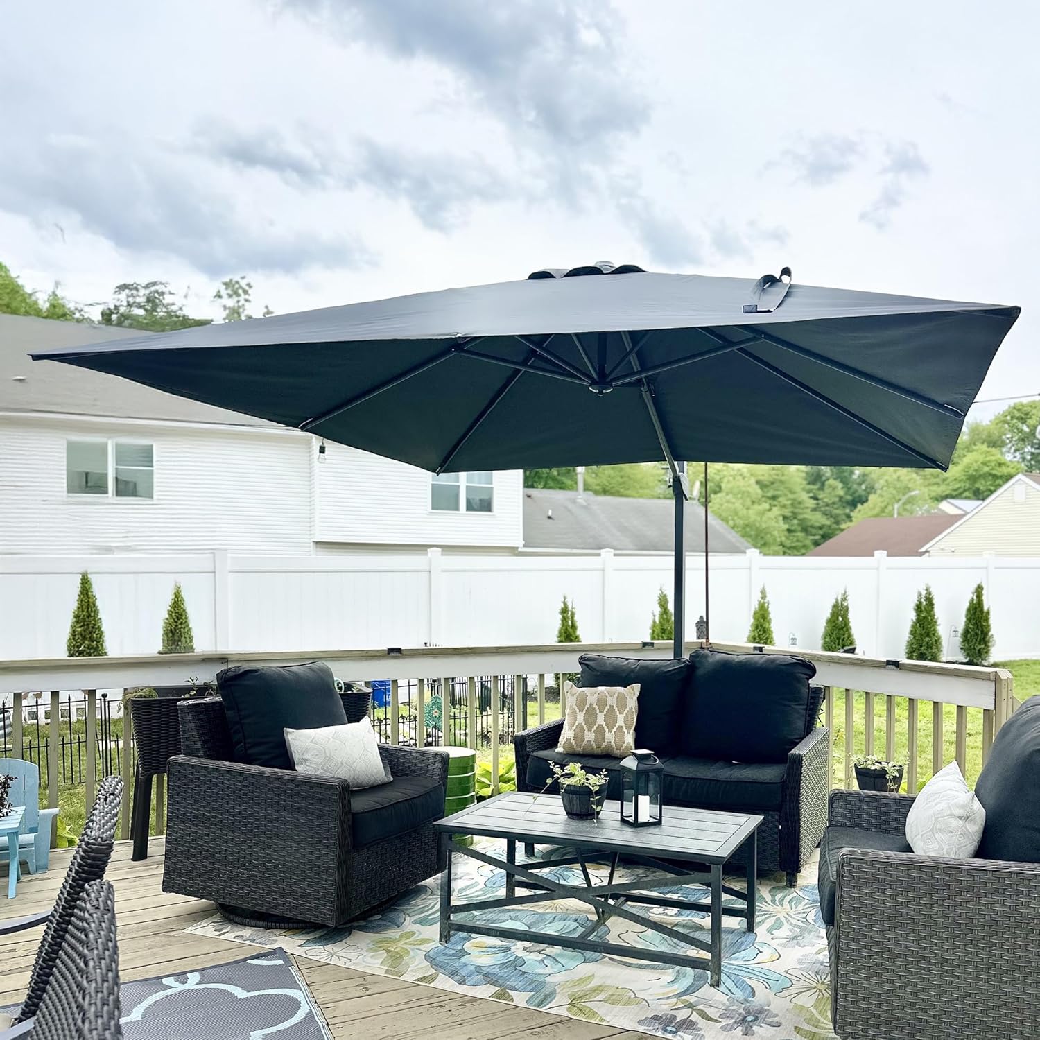 PURPLE LEAF 10' × 10' Patio Cantilever Umbrella Outdoor Square Adjustable Offset Umbrellas with 360-degree Rotation and 8 Heavy Duty Metal Ribs for Garden Deck Pool Gray