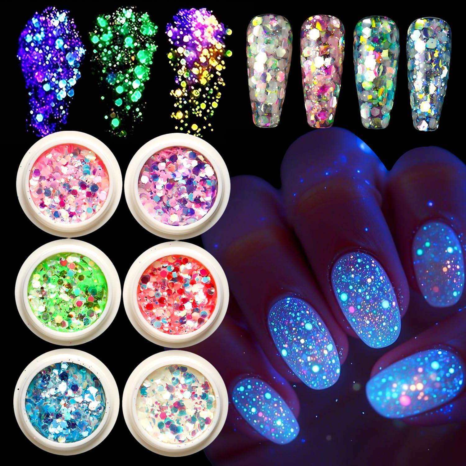 Halloween Glow in the Dark Glitter Nail Art Sequins 3D Luminous Nail Flakes