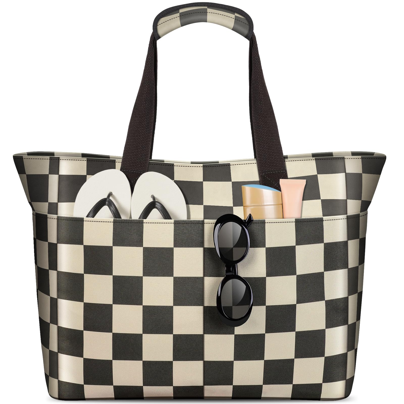 EOIWUY Sac de Plage, 35L Grand Cabas de Plage Étanche et Anti-Sable, Sac a main Femme Tout Voyage Pliables avec Fermeture Éclair et Compartiment Humide, Beach Bag pour Plage, Gym, Quotidien, Voyages