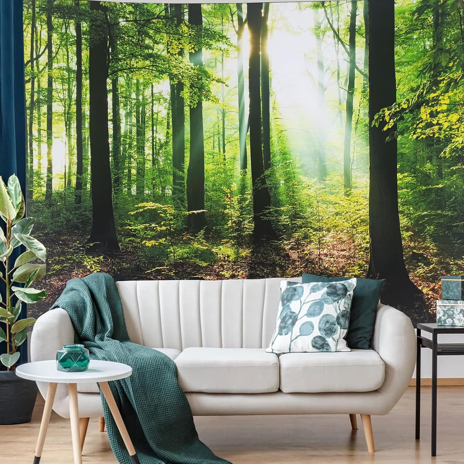 TUGCAY Sunlight Forest Tapestry Tyndall Effect Green Tree Nature Tapestry Sunlight Streaming Through Trees Landscape Scenery Tapestries for Home Dorm Office Decor 90.6 x 70.9 Inches