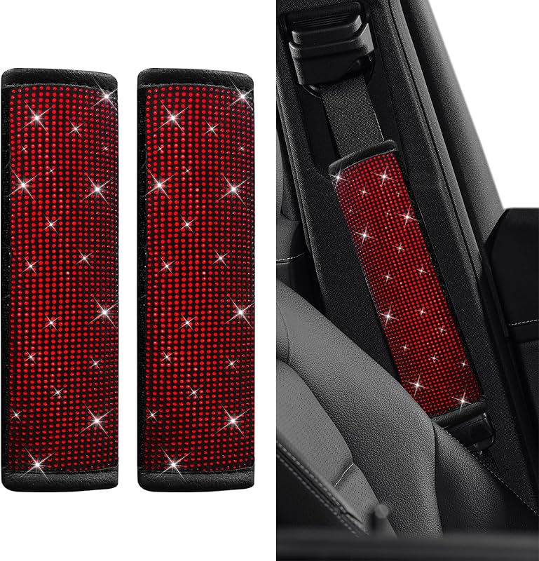 Almofadas para Cinto de Segurança YUPIKJI com Strass Vermelho – 2 unidades