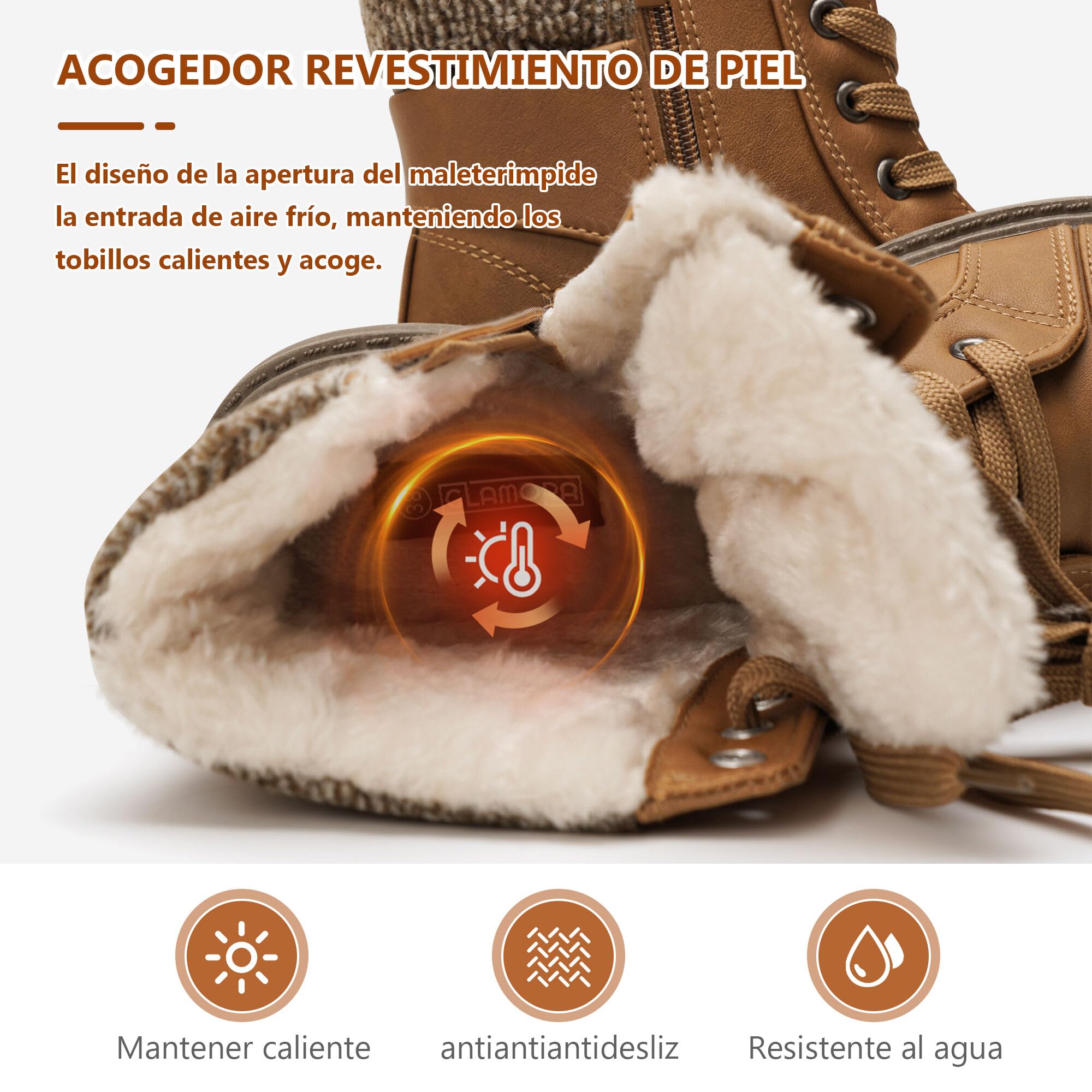 GLAMORA Botines de invierno para mujer impermeables y térmicos con forro cálido y suela antideslizante, botas cómodas con cremallera para caminar, trabajo o senderismo ligero en montaña y ciudad