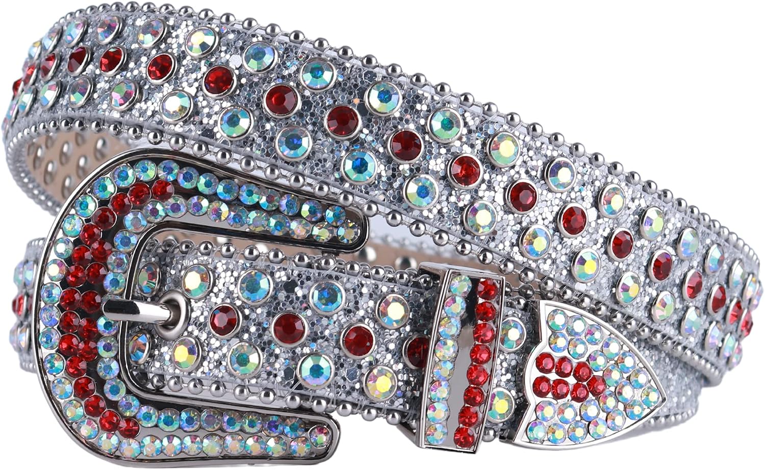 Men Women Rhinestone Belt Western Bling Luxury Strap Leather Sparkle Studded Belts 1-1/7"(29mm) Wide