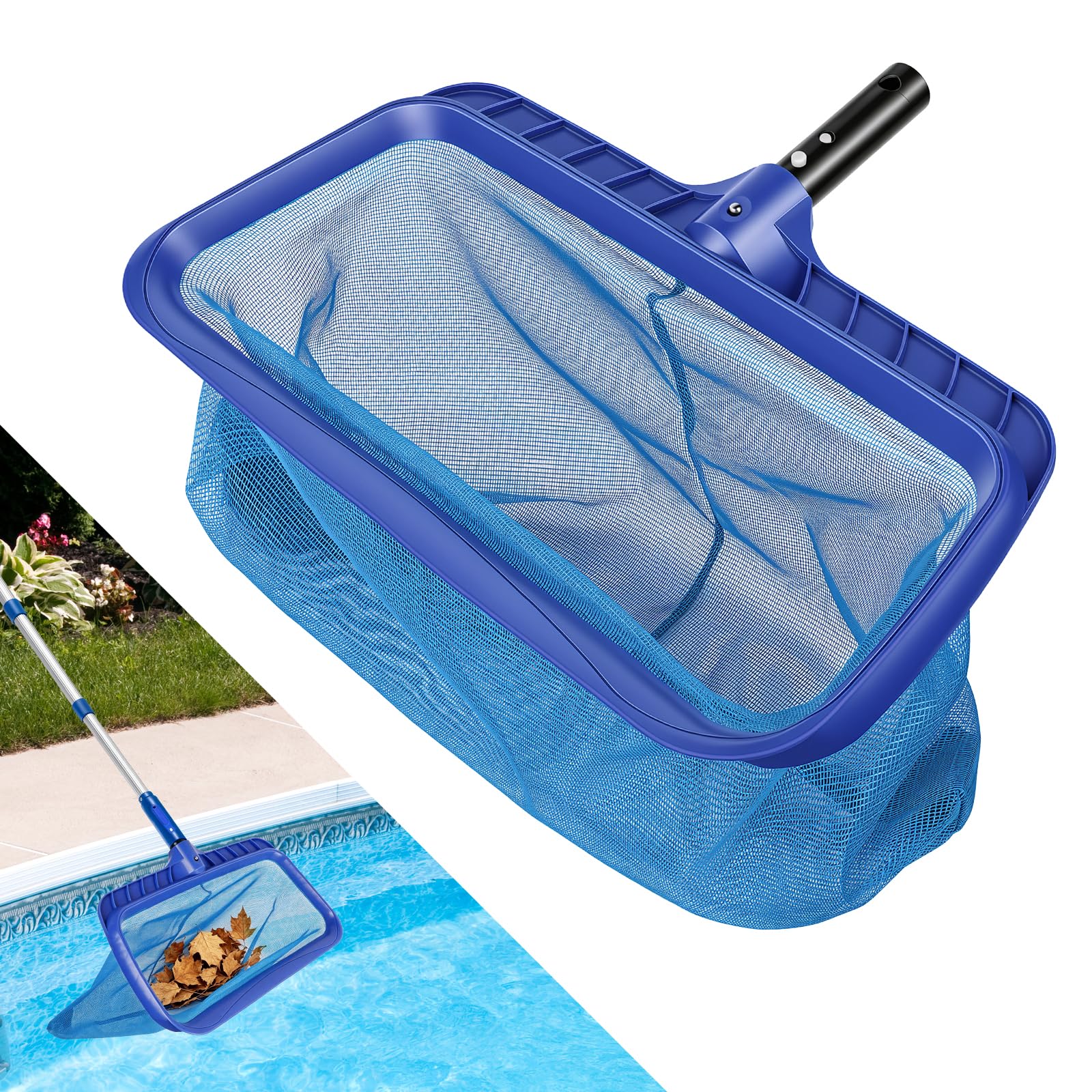 NUTKIT 43 * 25CM Pool Skimmer Net, Fine Mesh Net Catcher, Large Capacity Pool Cleaning Net for Swimming Pool, Heavy Duty Pool Skimmer Net for Fits Standard Telescopic Pole(No Pole)-BLUE