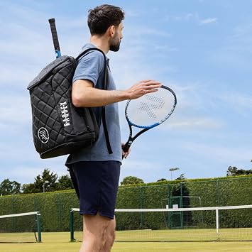 Raquex Elite Racket Backpack – Quilted, Faux Leather Racket Bag - Tennis, Badminton, Padel, Squash & More - Luxury Thermal Lined Racket Sports Bag with Shoe Compartment, for Men & Women