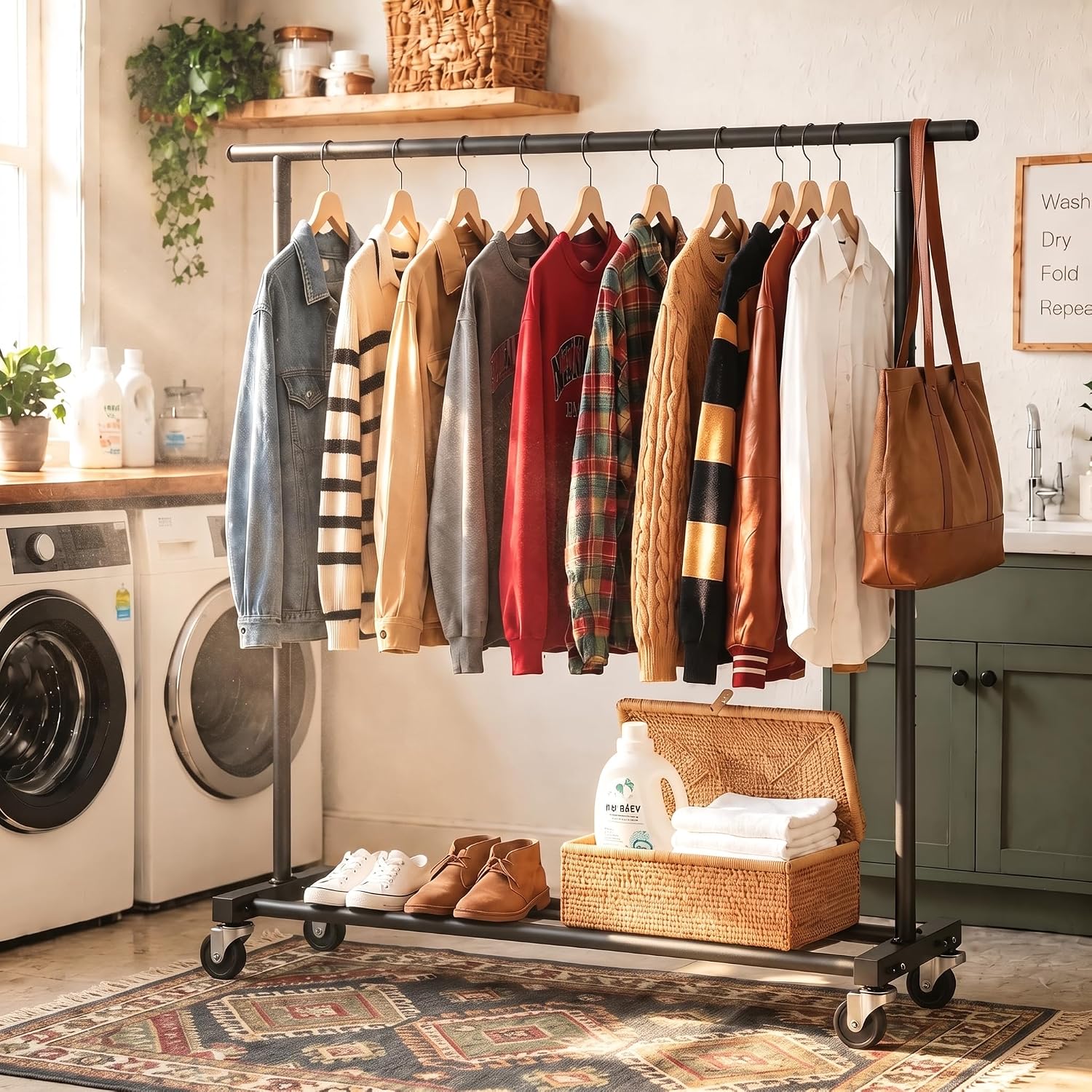Calmootey Rolling Garment Rack, Sturdy Clothes Organizer for Bedroom image 5