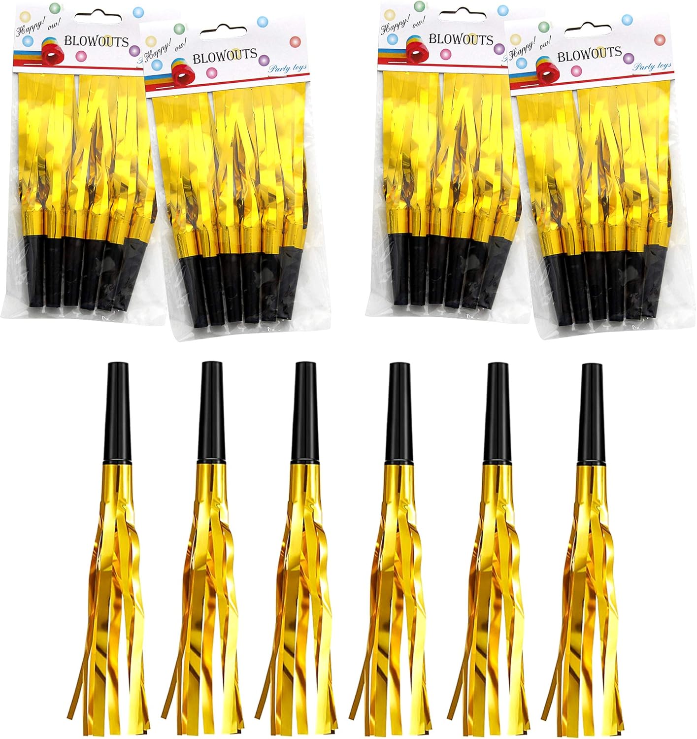 24 Pieces Glitter Metallic Fringed Noise Maker Musical