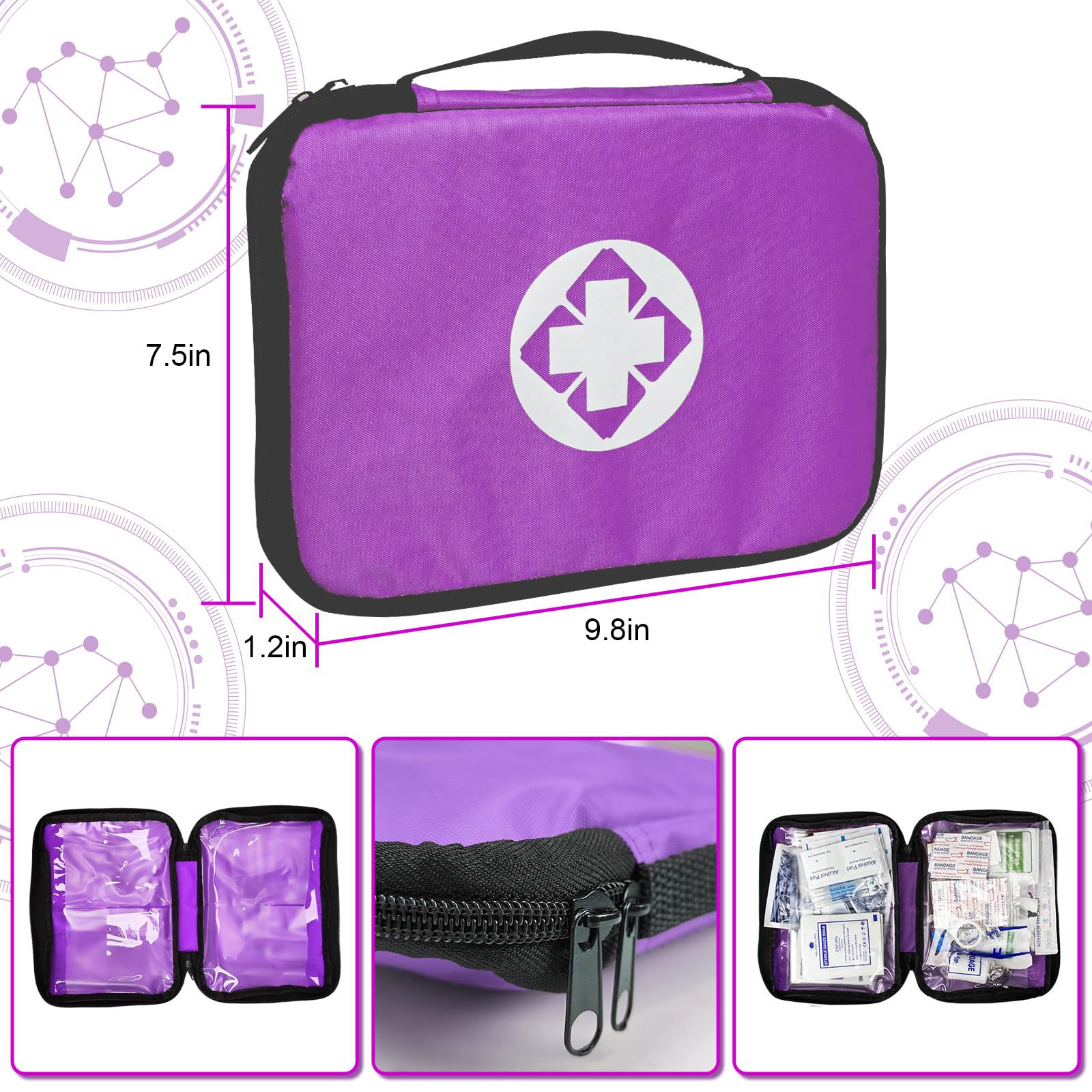 1st Aid Kit de primeros auxilios para viajes en coche, suministros de recambio para empresas domésticas (300 unidades, morado)