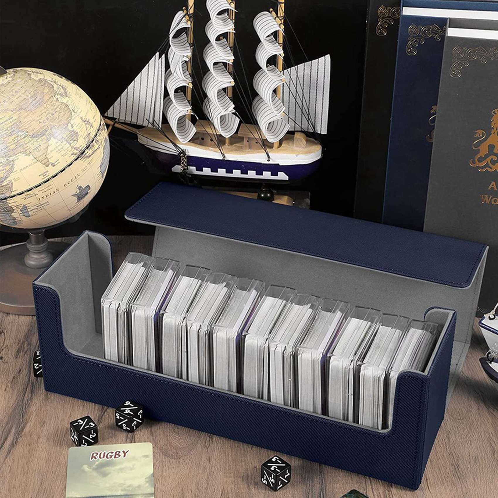 2X Desk Box 400 Pudełko na karty Deck Box ze skóry PU Pudełko do kolekcjonowania gier karcianych (niebieskie)