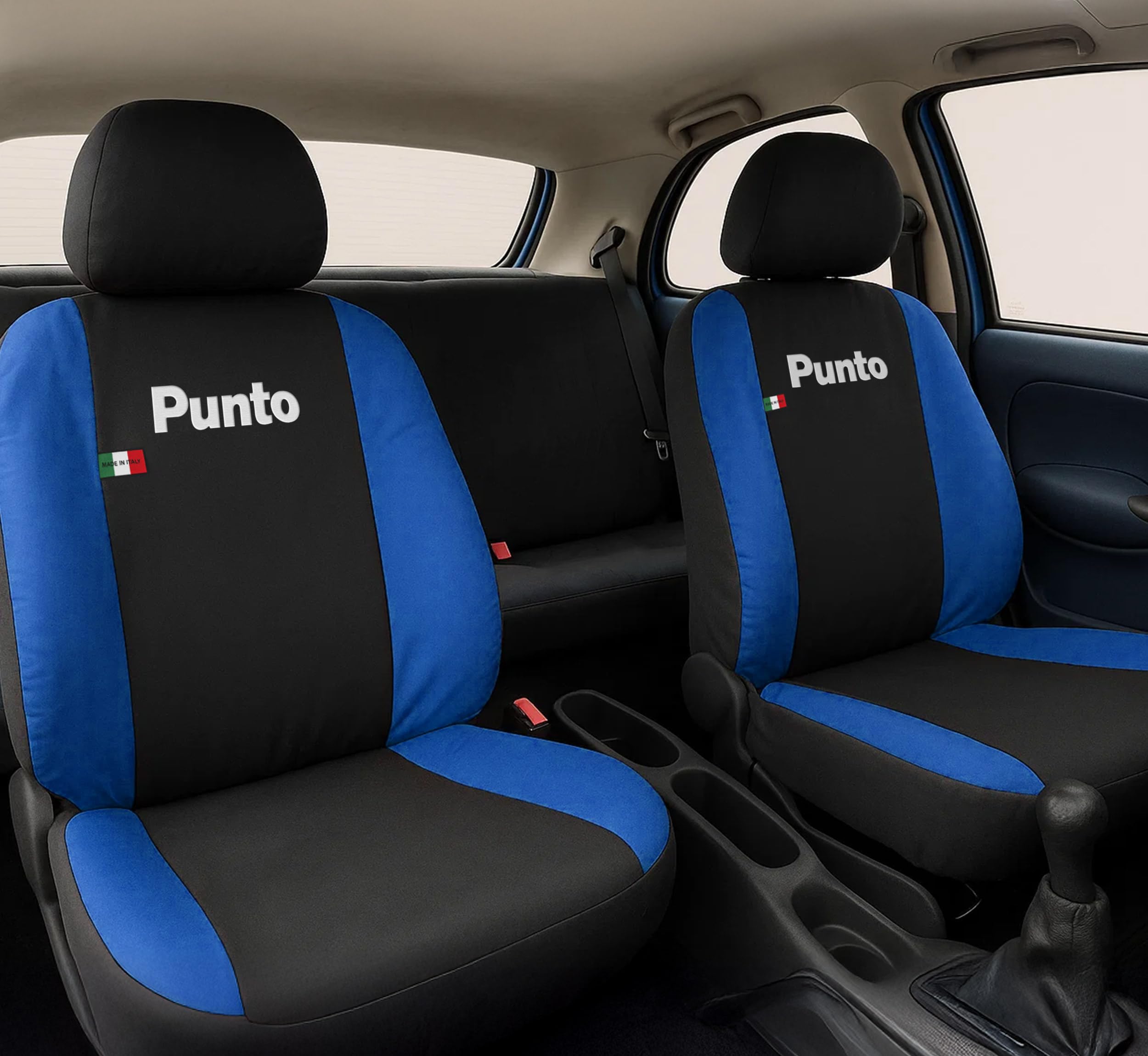 Auto Accessori Lupex | Coprisedili Auto Compatibili con Punto I e II serie 1993-2011, Colore Nero Blu Royal, Made In Italy, Policotone, Nome Auto Ricamato, Fodere Sedili Anteriori e Posteriori