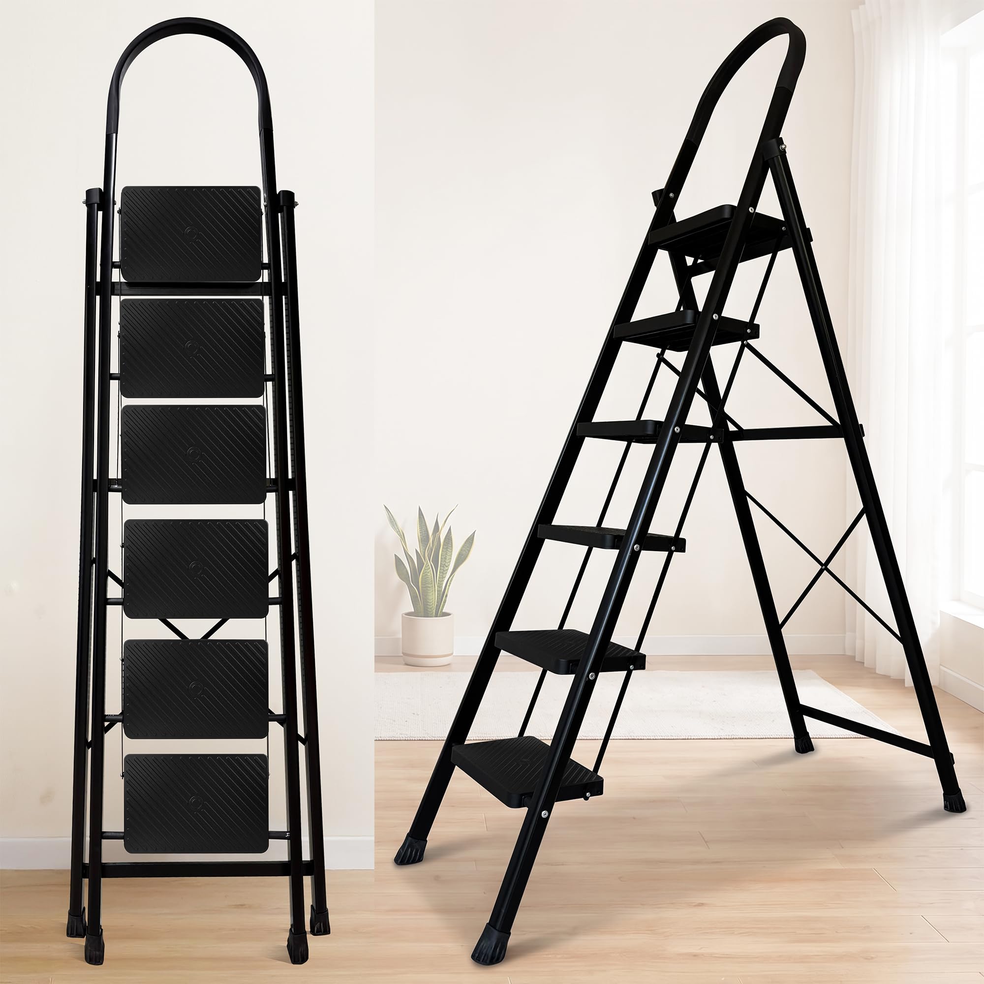HOUZA Steel Ladder for Home 7 Steps Foldable with Anti-Skid Wide Steps (30cm x 20cm) | 7 Step Ladder for Home Use with D-Shape Rods | Secure Lock | 150 Kg Capacity Folding Ladder | 5 Year Warranty — Amazon image 13