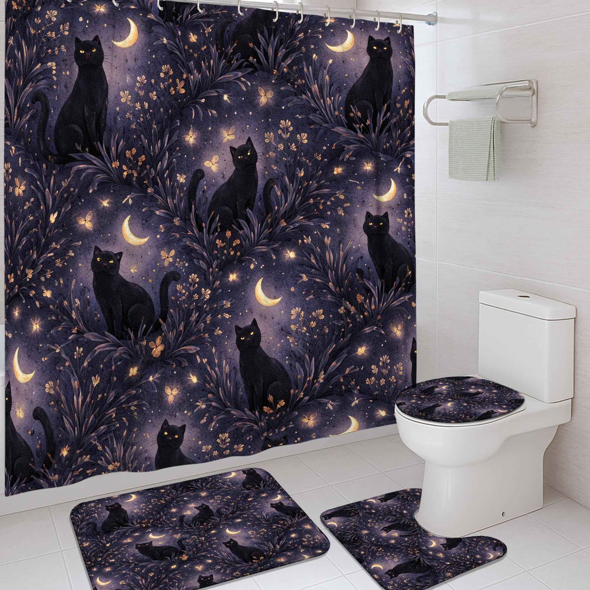 Rideau de douche rideau chat de luxe lune fantaisie textile lavable pour salle de bain d'hôtel