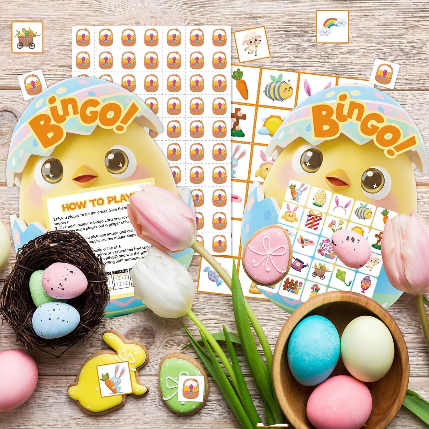 YQUQWN Easter Bingo Game 24 Players Egg Bingo Cards Spring Party Supplies Happy Easter Table Activity for Family Holiday Gatherings