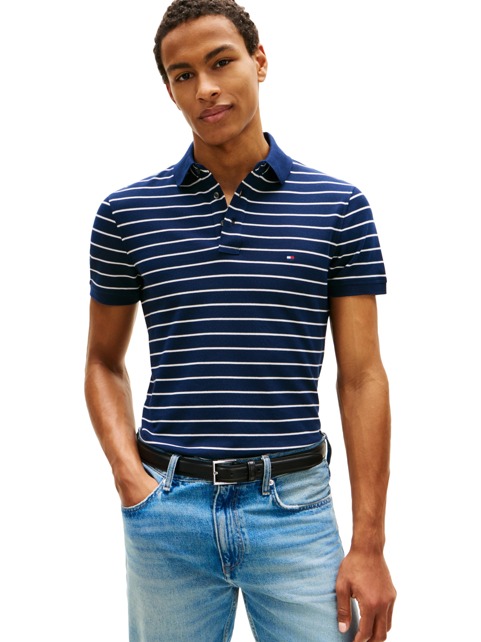 Tommy Hilfiger Men's Short Sleeve Polo Shirts in Slim Fit with Stretch and Organic Pique Cotton