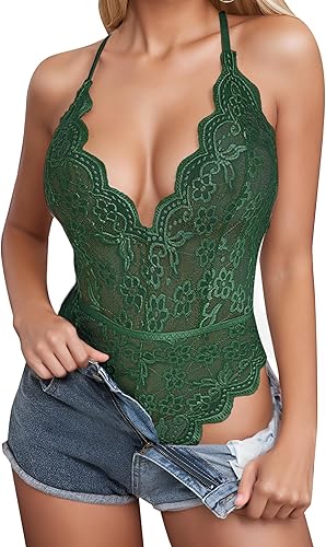 Neglillé de encaje para mujer, lencería sexi para Navidad Día de San Valentín, lencería erótica